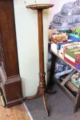 Dished top mahogany plant stand on pedestal tripod base, 138cm.