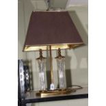 Waterford double table lamp with shade, 62cm high.