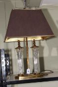 Waterford double table lamp with shade, 62cm high.