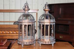 Pair of gilt metal and glazed ornate hall lanterns.