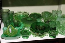 Collection of vintage Art Deco green glass.