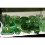 Collection of vintage Art Deco green glass.