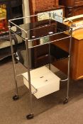 Vintage tinted glass and chrome medical/dental trolley.