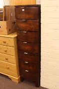 Slim bow front chest of seven drawers, 141.5cm by 40cm by 41cm.