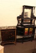 Victorian ebonised mirror backed parlour cabinet and Victorian bamboo and lacquered side cabinet