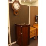 Victorian oak, mahogany and line inlaid two door bow front corner wall cabinet, 109cm,