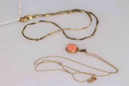 9 carat gold necklace and gold mounted coral pendant and chain (2).