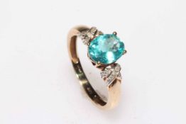 9k Apatite and diamond ring, size P.