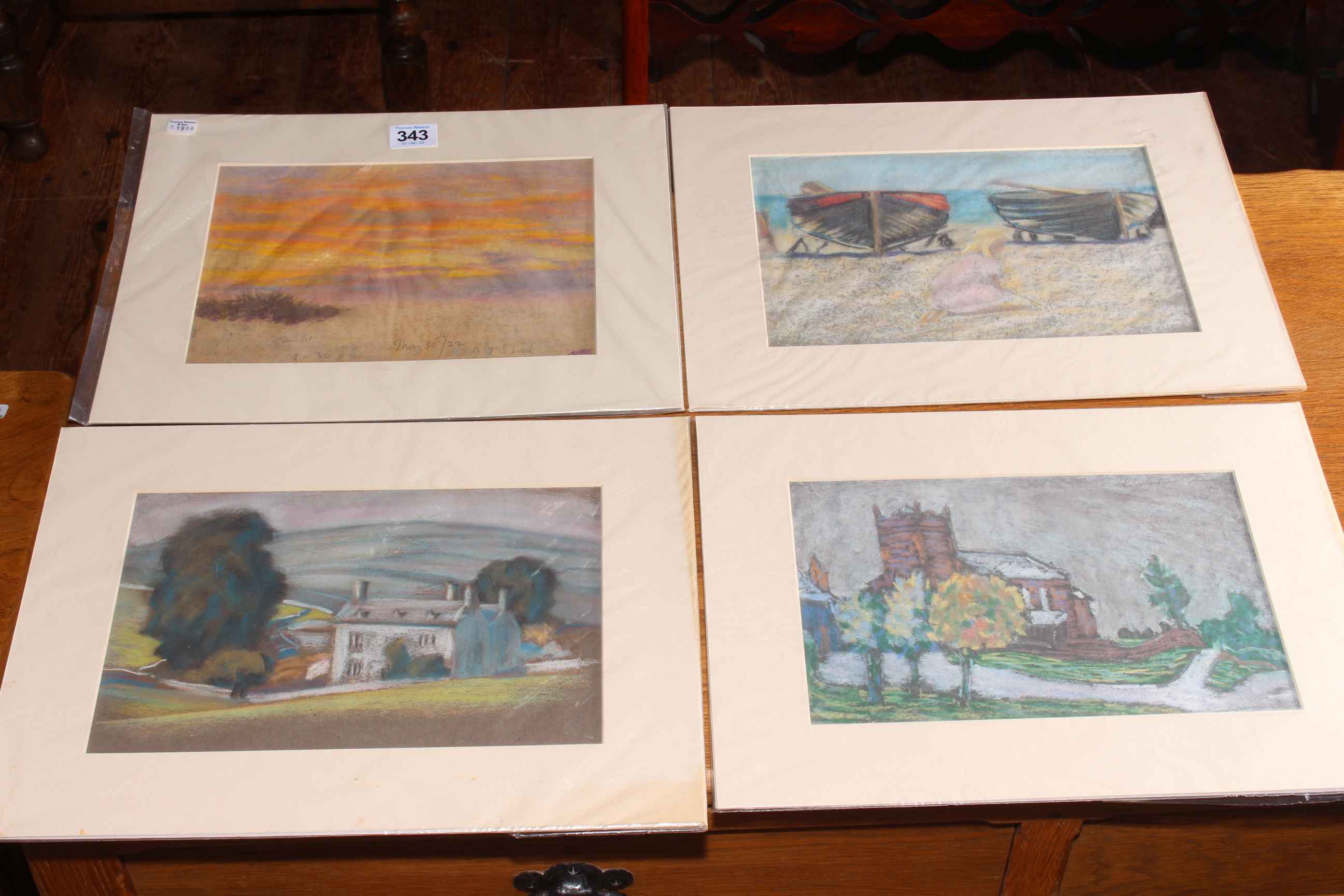 George Anderson Short, set of four unframed paintings/pastels, 18cm by 24cm.