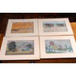 George Anderson Short, set of four unframed paintings/pastels, 18cm by 24cm.