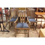 Oak barley twist drop leaf dining table and five chairs including one carver.