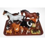 Royale Stratford Boxer and Labrador Dogs, three Beswick Horses and six Beswick Dogs.