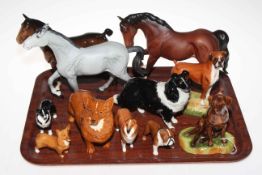 Royale Stratford Boxer and Labrador Dogs, three Beswick Horses and six Beswick Dogs.