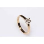 9 carat yellow gold claw set solitaire diamond ring, approximately ¼ carat, size Q.