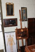 Reeves artists easel, framed Chinese silk, set of four acupuncture charts,