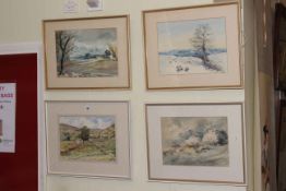 J.G. Wright, three landscape watercolours, and Ivy E. Smith, High Row in Swaledale, watercolour.