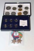 The Queens Diamond Jubilee six small gold coins, royalty medallions, WWI medal (not named),