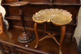 Shell form stool on cabriole legs and reeded column plant stand (2).