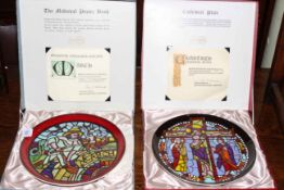 Cathedral plate and a medieval prayer book plate, by Poole Pottery, 1973.