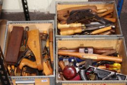 Three boxes of hand tools including chisels, etc.