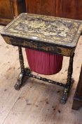 Victorian chinoiserie and black lacquered sewing/writing table,
