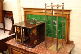 Art Nouveau mahogany table top revolving bookcase and brass four division stick stand (bookcase