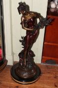 A large modern bronze of a Meadow Queen on marble plinth stamped 'Reime Des Pres', 100cm high.