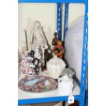 Oriental bowl, Leeds ware, Victorian pottery, sculptures, stationery box, violin case, canes, etc.