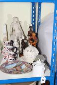 Oriental bowl, Leeds ware, Victorian pottery, sculptures, stationery box, violin case, canes, etc.