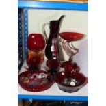 Collection of ruby glass.
