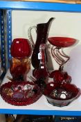 Collection of ruby glass.