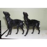 Pair of metal Greyhound Dogs, 39cm high.
