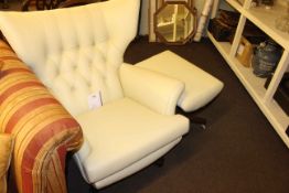 Vintage G Plan button backed cream leather swivel chair and footstool.