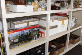 Collection of train carriages, accessories, models, magazines, track, Hornby,