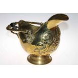 Ornate brass coal hod with handle, 39cm high.