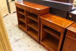 Yew two section open bookcase with four adjustable shelves and matching smaller open bookcase