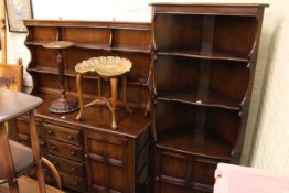 Ercol Old Colonial seven piece dining suite comprising shelf back dresser,