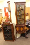 Late Victorian mahogany and satinwood inlaid astragal glazed top corner cabinet and 19th Century