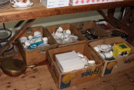 Six boxes of Mintons Sinclair, Royal Doulton, Royal Worcester Evesham, metalwares, Crown Devon, etc.