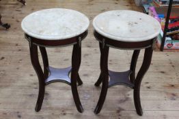 Pair Continental circular marble topped occasional tables, 67.5cm by 45cm diameter.