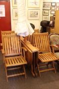 Chilworth Collection teak drop leaf garden table, parasol and four folding chairs.