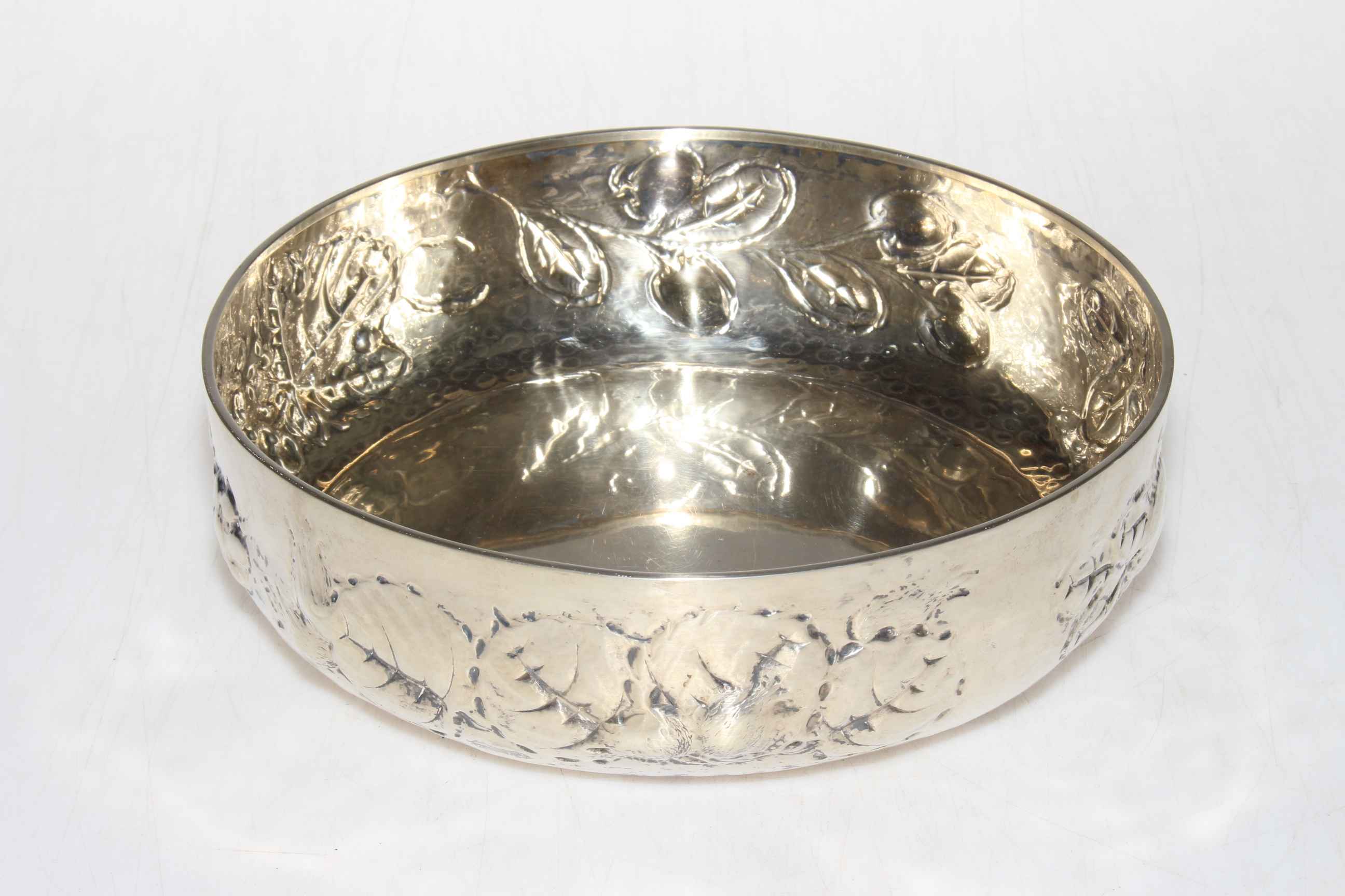 Continental silver bowl with embossed foliate decoration.