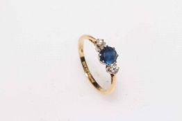 Sapphire and diamond 18 carat gold and platinum ring, size O.
