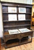 Antique oak potboard and shelf back dresser, 195cm by 152cm by 40cm.