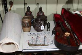 John Wheatley Historic Sail Drawings with book, violin,
