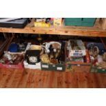 Collection of porcelain, jigsaw puzzles, oil lamps, cutlery, mantel clock, etc.