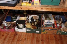 Collection of porcelain, jigsaw puzzles, oil lamps, cutlery, mantel clock, etc.