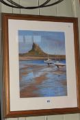 Elizabeth A. Smith, Low Tide, Lindisfarne, pastel painting, signed, 45.5cm by 34cm, in glazed frame.