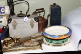 Copper kettles, embroidered vanity set, sewing machine, etc.