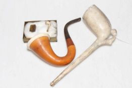 Clay football pipe and other Victorian mini pipe and match advert tin for 'Gramwill London'.